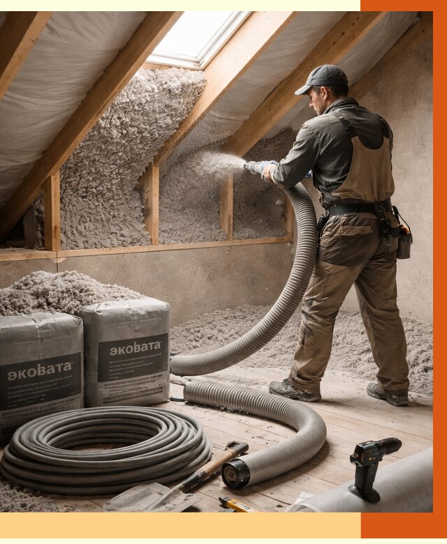 Утепление мансарды эковатой в Ногинске от 2229 руб/м2 — монтаж, задувка, цена | ТепломастерНгн