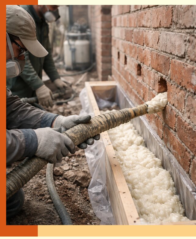 Заливка ППУ в пустоты кирпичной стены в Ногинске