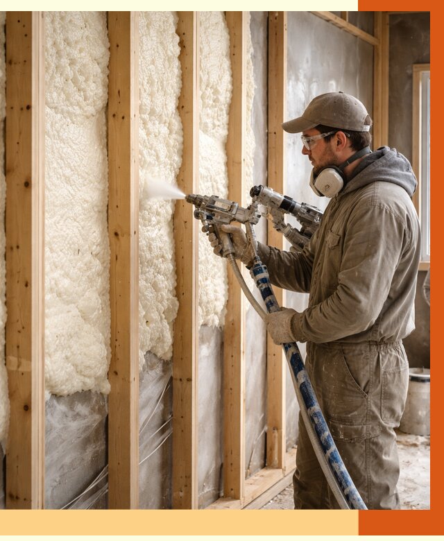 Утепление каркасной стены ППУ в Ногинске от 4306 руб./м2 под ключ | ТепломастерНгн