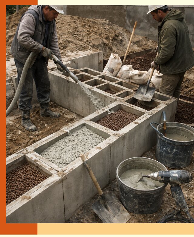 Заполнение полостей фундамента в Ногинске герметичным утеплением и повышением прочности